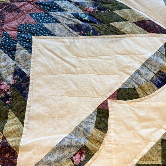 Vintage Lonestar Quilt Blue Yellow Green Patchwork Scalloped Edge - Picture 5 of 10